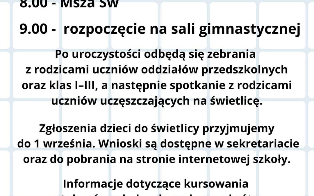 Harmonogram rozpoczęcia roku szkolnego 2026/2027