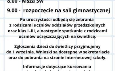 Harmonogram rozpoczęcia roku szkolnego 2026/2027